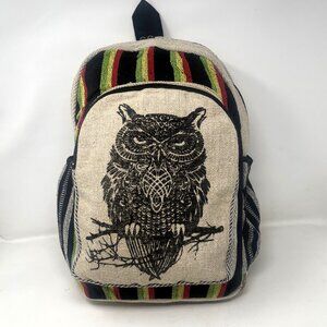 Large All Natural Pure Hemp Laptop Backpack - Owl Design